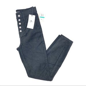 7FAM Black High Waist Velvet Ankle Skinny Pants